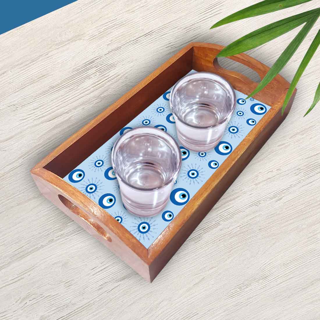 Wooden Tray Service Set of 3 for Dining and Kitchen Use Evil Eye - Image 3