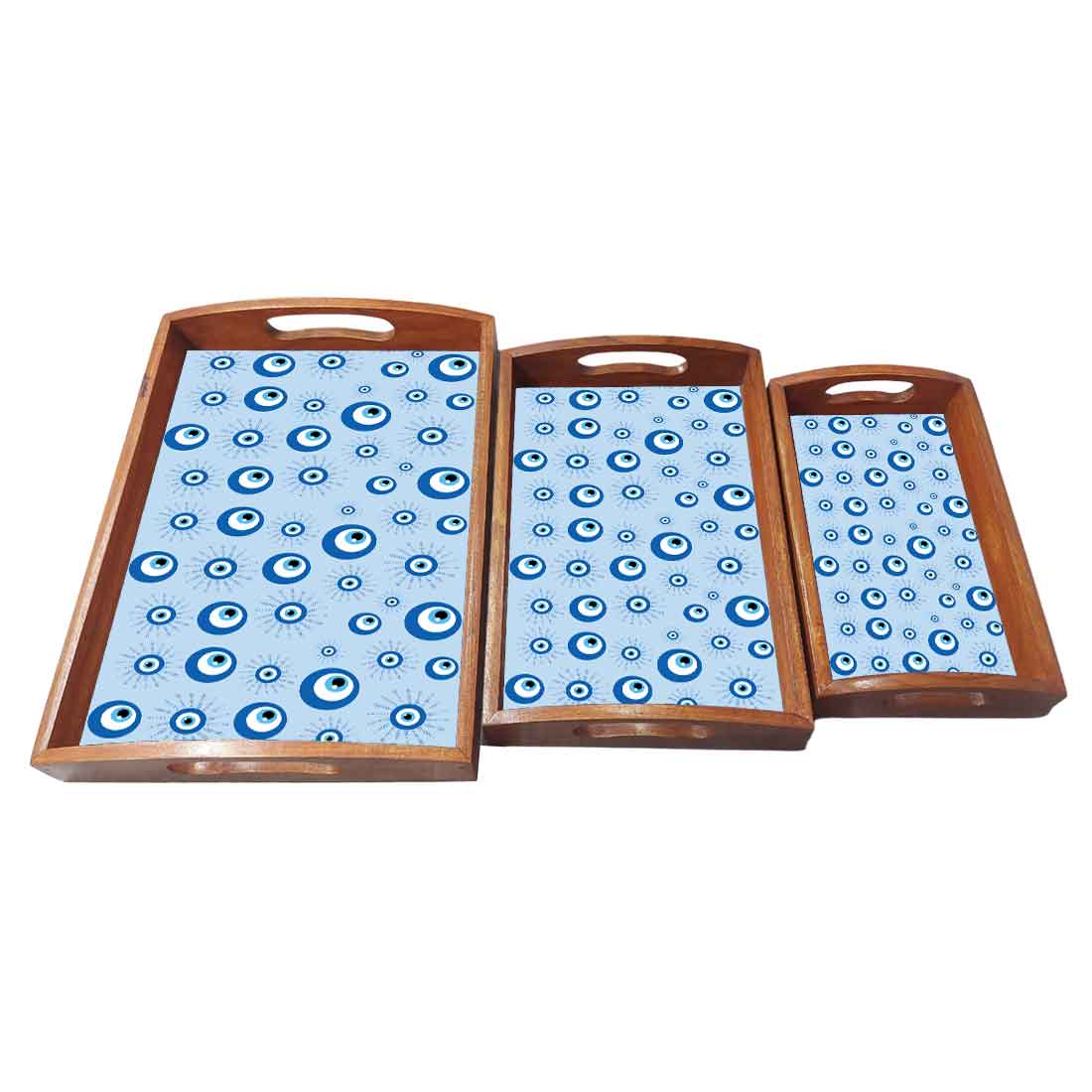 Wooden Tray Service Set of 3 for Dining and Kitchen Use Evil Eye - Image 4