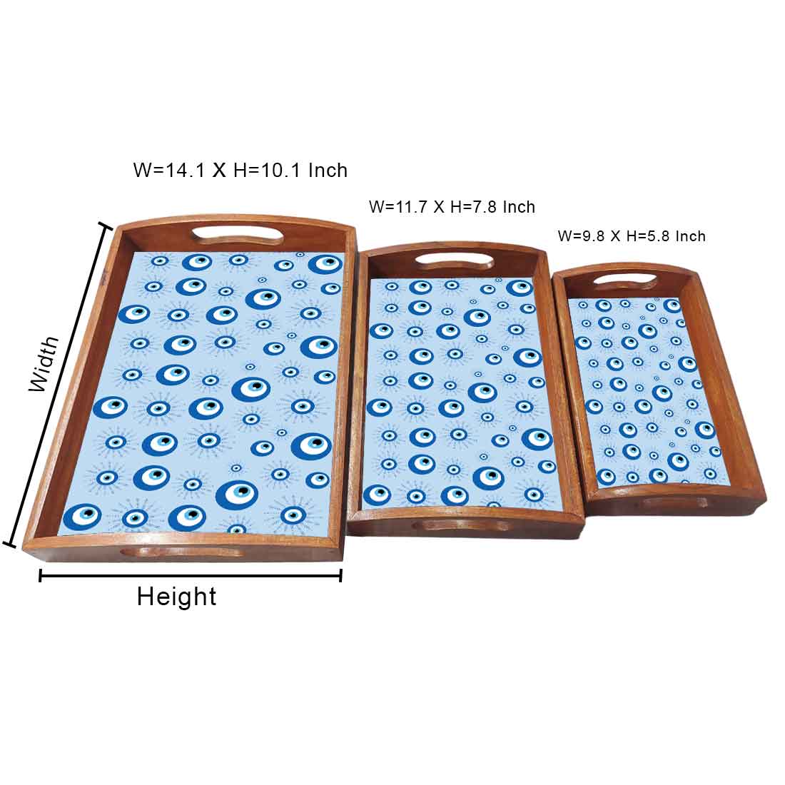 Wooden Tray Service Set of 3 for Dining and Kitchen Use Evil Eye - Image 5