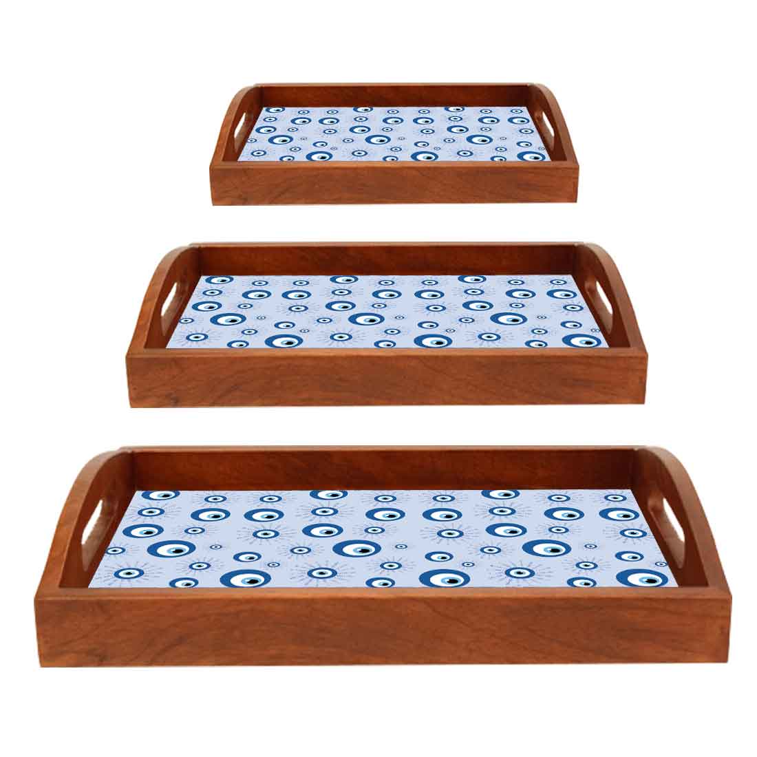 Wooden Tray Service Set of 3 for Dining and Kitchen Use Evil Eye - Image 6